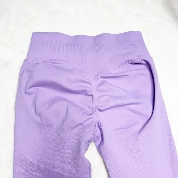 Lilac Purple Scrunch Ruched Bum Stretch Workout Leggings size XS - Picture 2 of 6